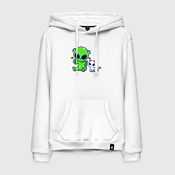 Толстовка-худи хлопковая мужская Пришелец и питомец, цвет: белый