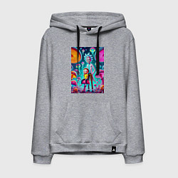 Толстовка-худи хлопковая мужская Морти сидит на грибе рядом с Риком, цвет: меланж