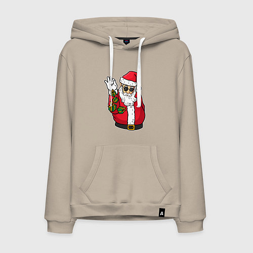 Мужская толстовка-худи Дед мороз сыплет подарками / Миндальный – фото 1