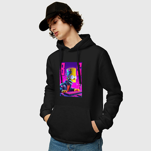 Мужская толстовка-худи Bart Simpson - cyber gamer / Черный – фото 3