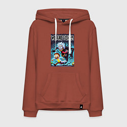Толстовка-худи хлопковая мужская Веном вселился в Рика - нейрошутка, цвет: кирпичный