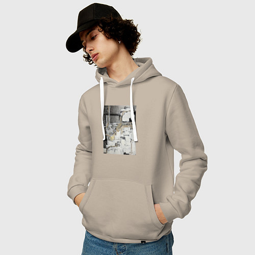 Мужская толстовка-худи Черно-бежевая абстракция / Миндальный – фото 3