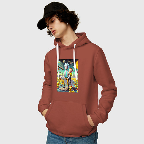 Мужская толстовка-худи Рик и Морти сидят на утке на одноимённой планете / Кирпичный – фото 3