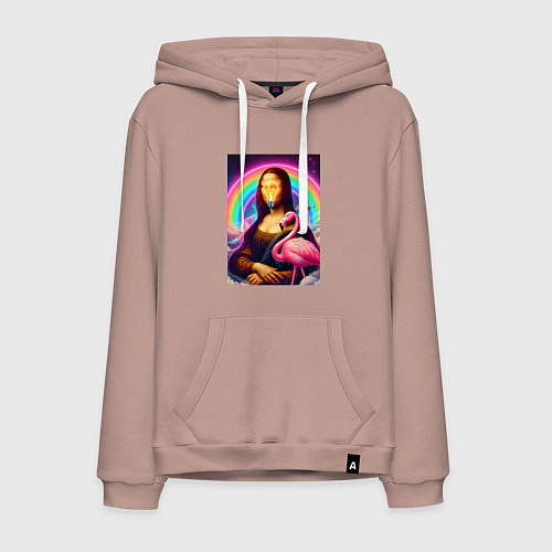 Мужская толстовка-худи Мона Лиза - лампочка и розовый фламинго / Пыльно-розовый – фото 1