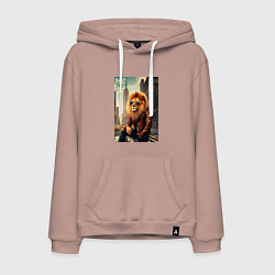 Толстовка-худи хлопковая мужская Cool Lion New Yorker - ai art, цвет: пыльно-розовый