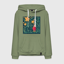 Толстовка-худи хлопковая мужская Девочка в волшебном саду, цвет: авокадо