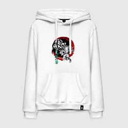 Толстовка-худи хлопковая мужская Клинок рассекающий демонов Незуко и Тандзиро круг, цвет: белый