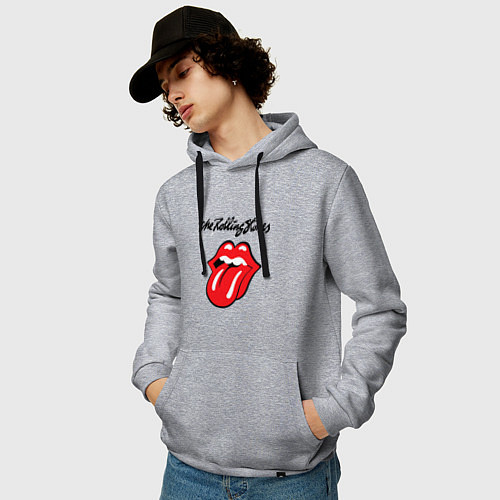 Мужская толстовка-худи Rolling Stones - logo / Меланж – фото 3