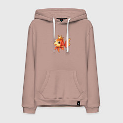 Толстовка-худи хлопковая мужская Мультяшная золотая рыбка в короне, цвет: пыльно-розовый