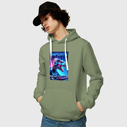 Толстовка-худи хлопковая мужская Tyrannosaurus is esports player - neon glow, цвет: авокадо — фото 2