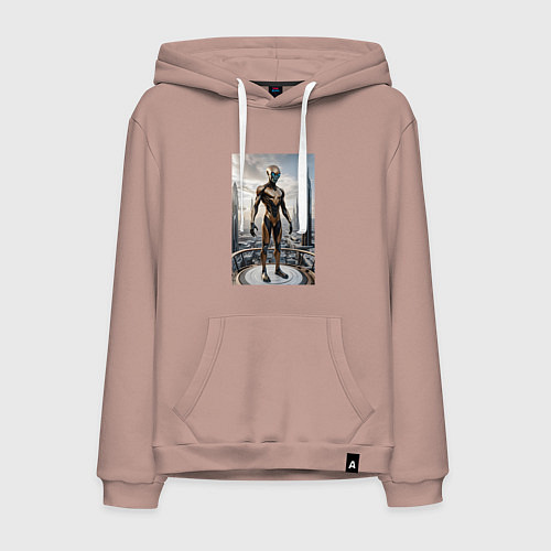 Мужская толстовка-худи Инопланетянин в городе будущего / Пыльно-розовый – фото 1