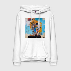 Толстовка-худи хлопковая мужская Яркий афро граффити череп, цвет: белый