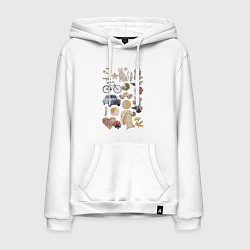 Толстовка-худи хлопковая мужская Ретро коллаж, цвет: белый