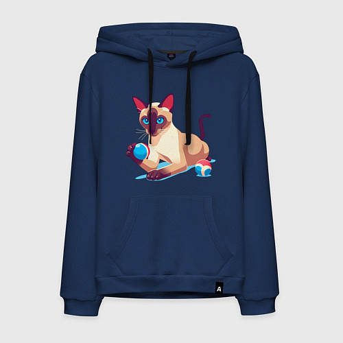 Мужская толстовка-худи Игривый сиамский котик / Тёмно-синий – фото 1
