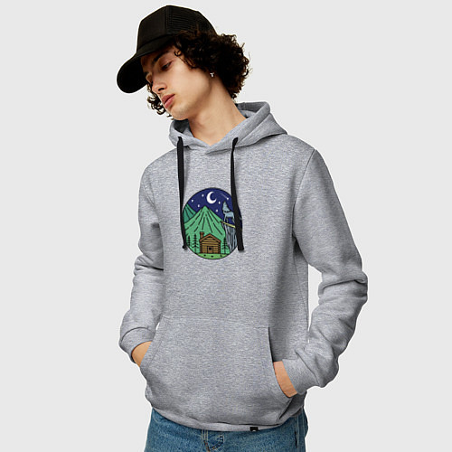 Мужская толстовка-худи Избушка в ночных горах / Меланж – фото 3