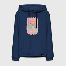 Толстовка-худи хлопковая мужская Билли Айлиш в розовыми волосами, цвет: тёмно-синий