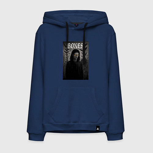 Мужская толстовка-худи Bones с желтыми горящими глазами / Тёмно-синий – фото 1
