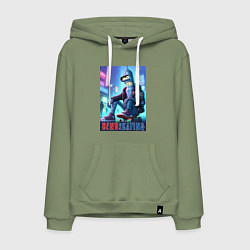 Толстовка-худи хлопковая мужская Бендер отдыхает на скейтборде - нейроарт, цвет: авокадо