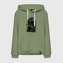 Толстовка-худи хлопковая мужская Космический десантник с мечом, цвет: авокадо