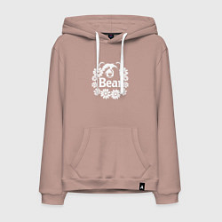 Толстовка-худи хлопковая мужская Медведь в цветах, цвет: пыльно-розовый