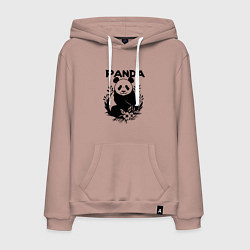 Толстовка-худи хлопковая мужская Панда с цветами, цвет: пыльно-розовый