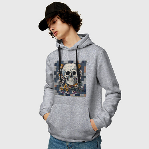 Мужская толстовка-худи Череп в цветах мозаика / Меланж – фото 3