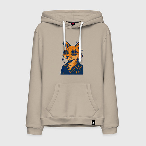 Мужская толстовка-худи Лиса в очках / Миндальный – фото 1