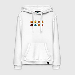 Толстовка-худи хлопковая мужская Разноцветные тыквы Джека на Хэллоуин, цвет: белый