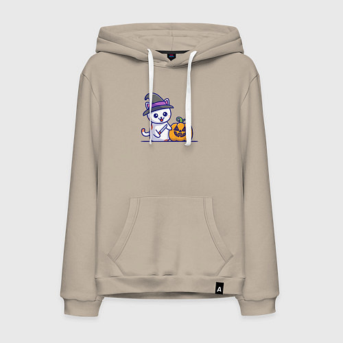 Мужская толстовка-худи Cat pumpkin / Миндальный – фото 1