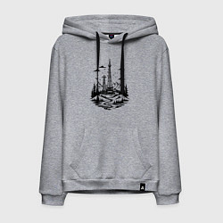 Толстовка-худи хлопковая мужская Нефтяная вышка в горах, цвет: меланж