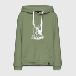 Толстовка-худи хлопковая мужская Зимний олень, цвет: авокадо