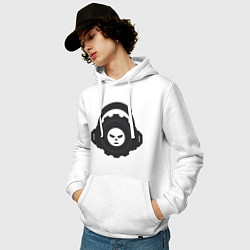 Толстовка-худи хлопковая мужская Логотип c лицом и шестернёй в наушниках, цвет: белый — фото 2