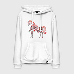 Толстовка-худи хлопковая мужская Лошадь в русском стиле, цвет: белый