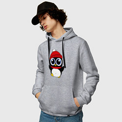 Толстовка-худи хлопковая мужская Удивленный пингвинчик, цвет: меланж — фото 2