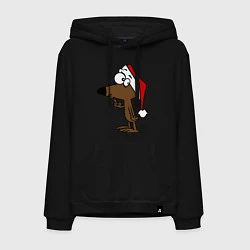 Толстовка-худи хлопковая мужская Собачка в новогодней шапке, цвет: черный