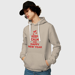 Толстовка-худи хлопковая мужская Keep Calm & Happy New Year, цвет: миндальный — фото 2