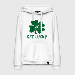 Толстовка-худи хлопковая мужская Get lucky, цвет: белый