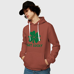 Толстовка-худи хлопковая мужская Get lucky, цвет: кирпичный — фото 2