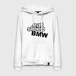 Толстовка-худи хлопковая мужская Eat Sleep BMW, цвет: белый