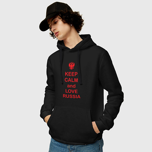 Мужская толстовка-худи Keep Calm & Love Russia / Черный – фото 3