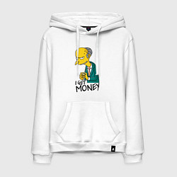 Толстовка-худи хлопковая мужская Mr. Burns: I get money, цвет: белый