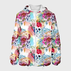 Куртка с капюшоном мужская Цветы и бабочки 5, цвет: 3D-белый