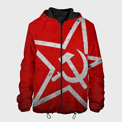 Куртка с капюшоном мужская Флаг СССР: Серп и Молот, цвет: 3D-черный