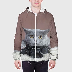 Куртка с капюшоном мужская Котик фотограф, цвет: 3D-белый — фото 2