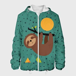 Куртка с капюшоном мужская Довольный ленивец, цвет: 3D-белый
