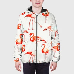 Куртка с капюшоном мужская Оранжевые фламинго, цвет: 3D-черный — фото 2