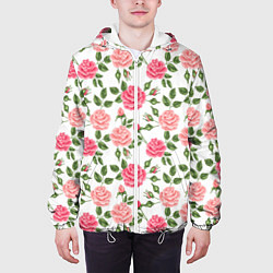 Куртка с капюшоном мужская Розы Паттерн, цвет: 3D-белый — фото 2