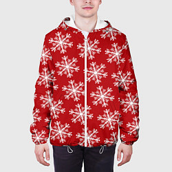 Куртка с капюшоном мужская Новогодние Снежинки, цвет: 3D-белый — фото 2