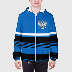 Куртка с капюшоном мужская Герб РФ: Голубой стиль, цвет: 3D-белый — фото 2
