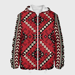 Куртка с капюшоном мужская Славянский орнамент: красный, цвет: 3D-белый